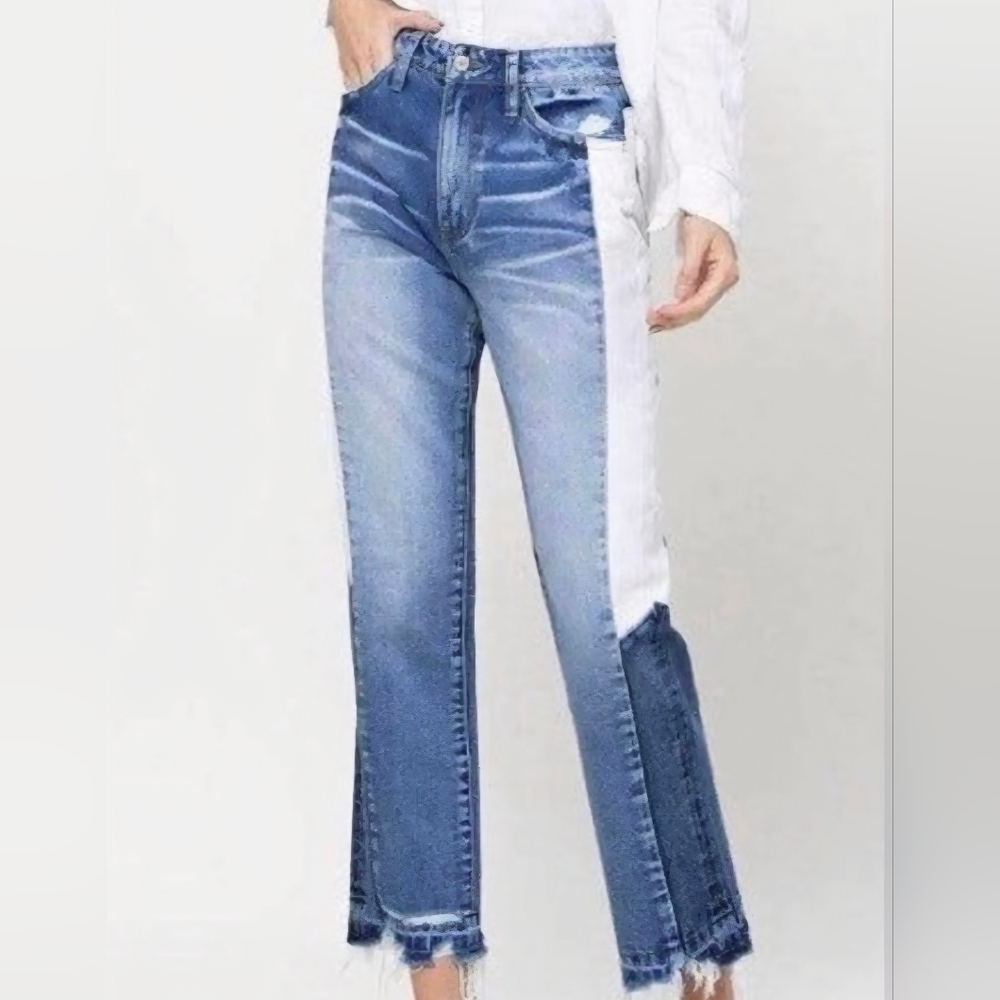 Altar’d State Vervet Color Block High Rise Jeans with Raw Hem Size 25 NWOT